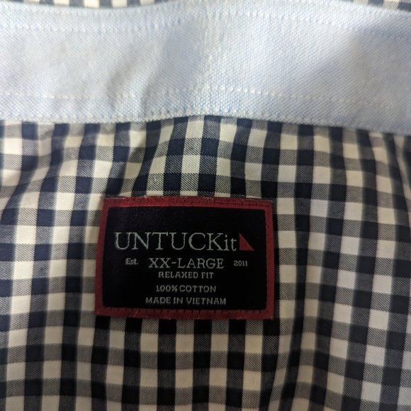 Theory Mens Shirt Blue/White Gingham Plaid Short Sleeve Button Cotton Sz. L/G - Picture 7 of 9